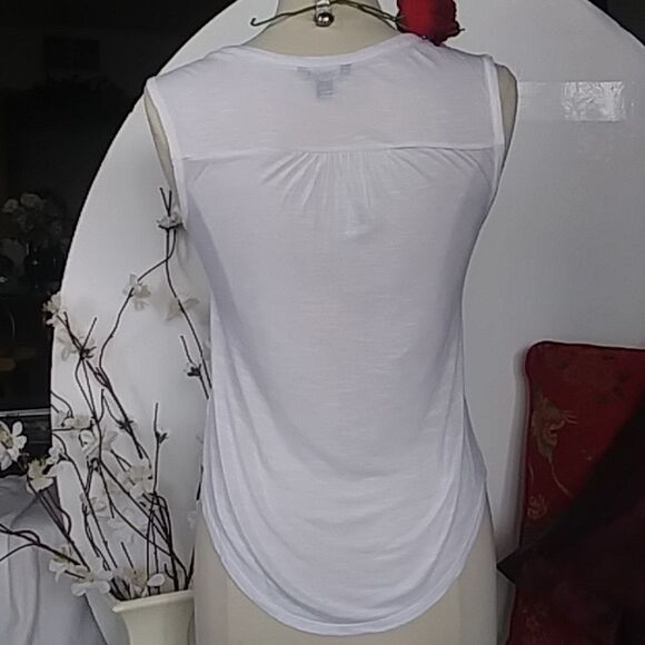 American Eagle Sequin Button Down Sleeveless Blouse w/ Sheer Ruching Siz… - Picture 7 of 9